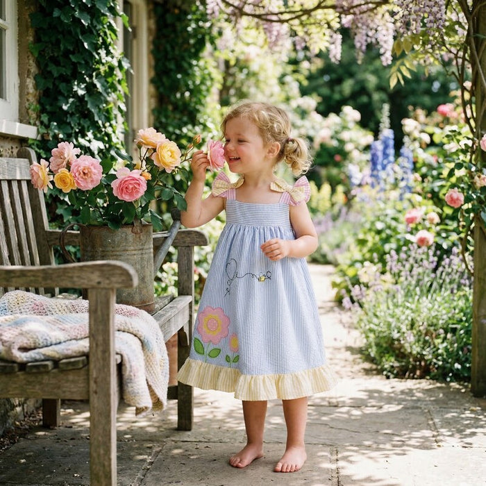 Blueberi Boulevard Baby Girls Gingham Bumblebee Sundress, Size 6-9Mo by Vanessa Jane