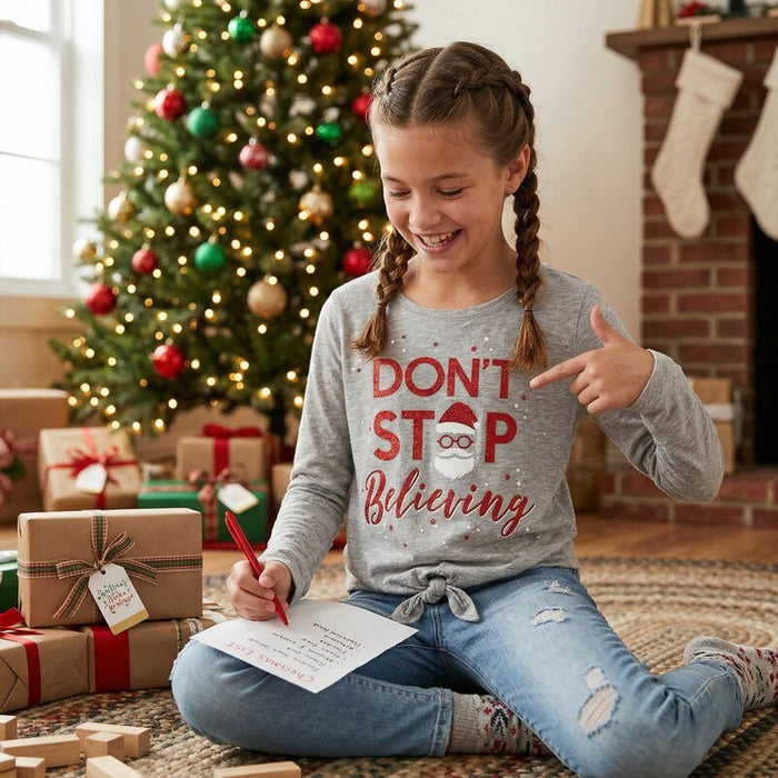 Epic Threads Big Girls Believing-Print T-Shirt, Gray Size Small by Vanessa Jane