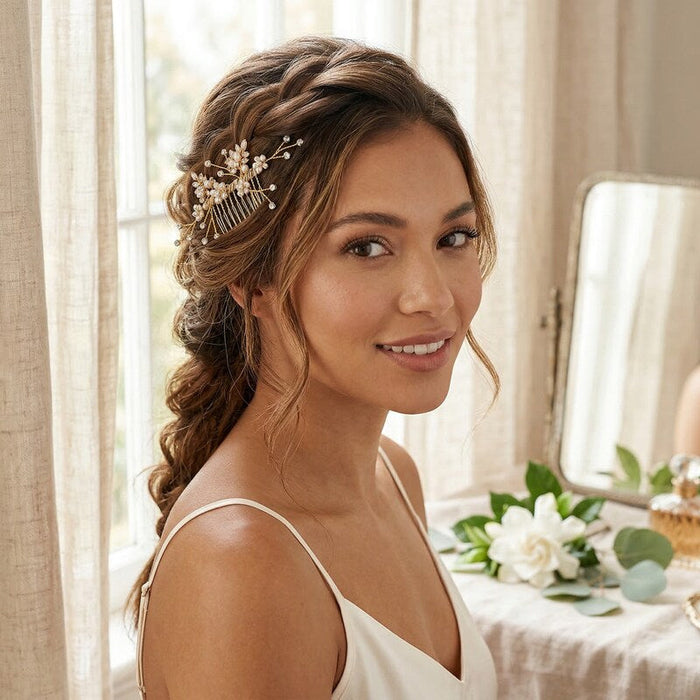 Inc Gold-Tone Crystal and Imitation Pearl Small Hair Comb by Vanessa Jane