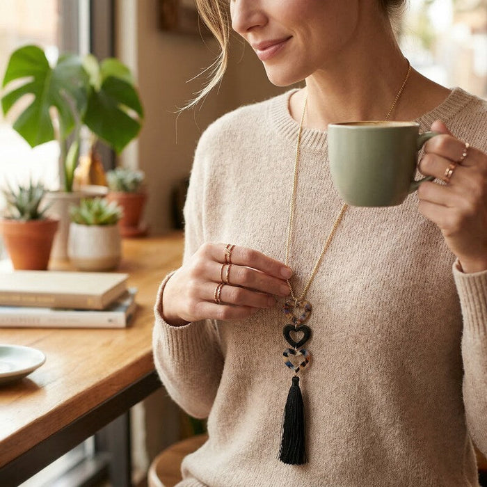 Inc Gold-Tone Resin Heart and Tassel Pendant Necklace, 30 + 3 Extender by Vanessa Jane