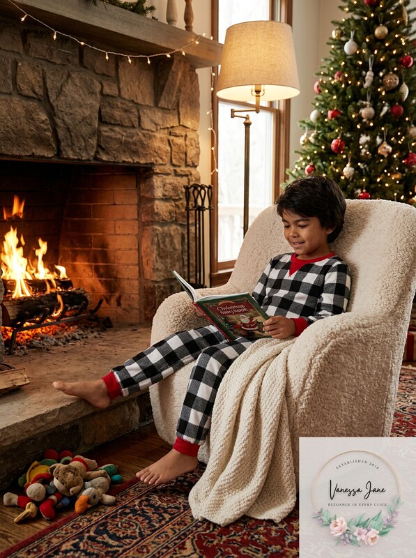 Family Pajamas Matching Kids Thermal Waffle Buffalo Check Pajama Set by Vanessa Jane