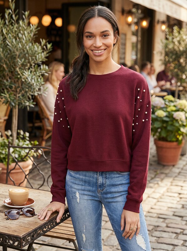 Freshman Juniors Imitation Pearl Sweatshirt, Size XS by Vanessa Jane