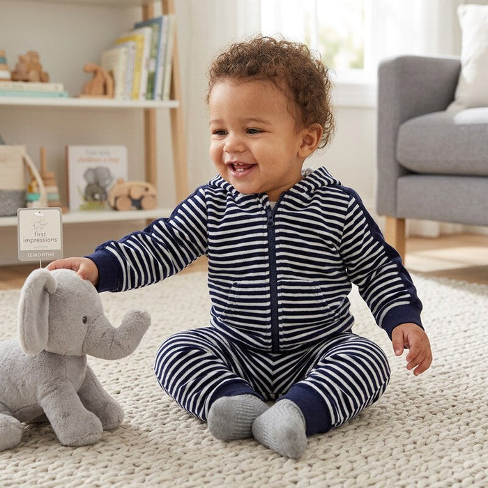 First Impressions Baby Boys Striped Velour Hoodie and Pants, Size 12 Months by Vanessa Jane