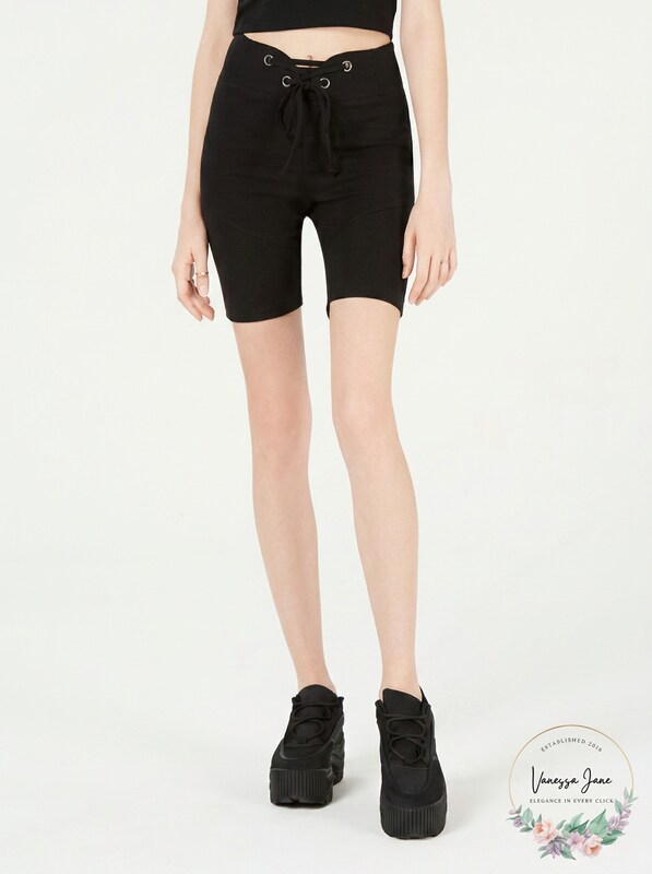 Material Girl Juniors Grommet-Trimmed Tie-Front Biker Shorts, Small by Vanessa Jane