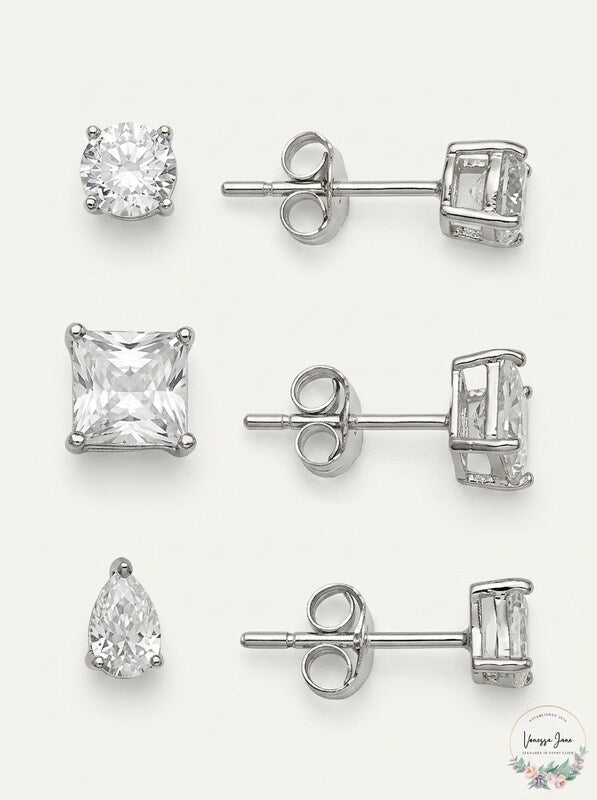 Giani Bernini 3-Pc. Cubic Zirconia Varied Shape Stud Earrings in Sterling Silver by Vanessa Jane