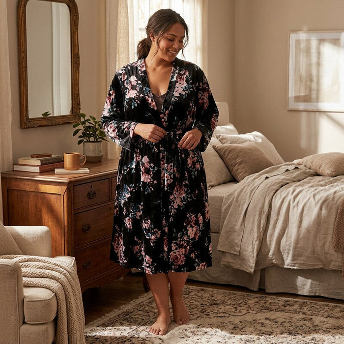 I.N.C. Women's Plus Size Printed Velvet Wrap Robe, Size 3X by Vanessa Jane
