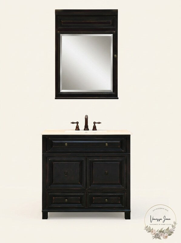 Sunny Wood BH2635m Barton Hill 26in Single Door Medicine Cabinet – Black by Vanessa Jane