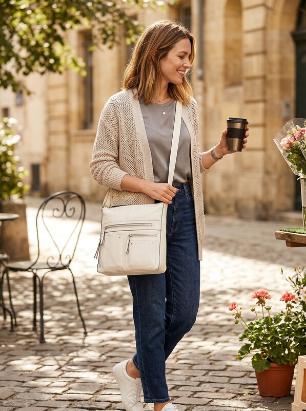 International Concepts Riverton Small Messenger Crossbody - Vanilla/Silver by Vanessa Jane