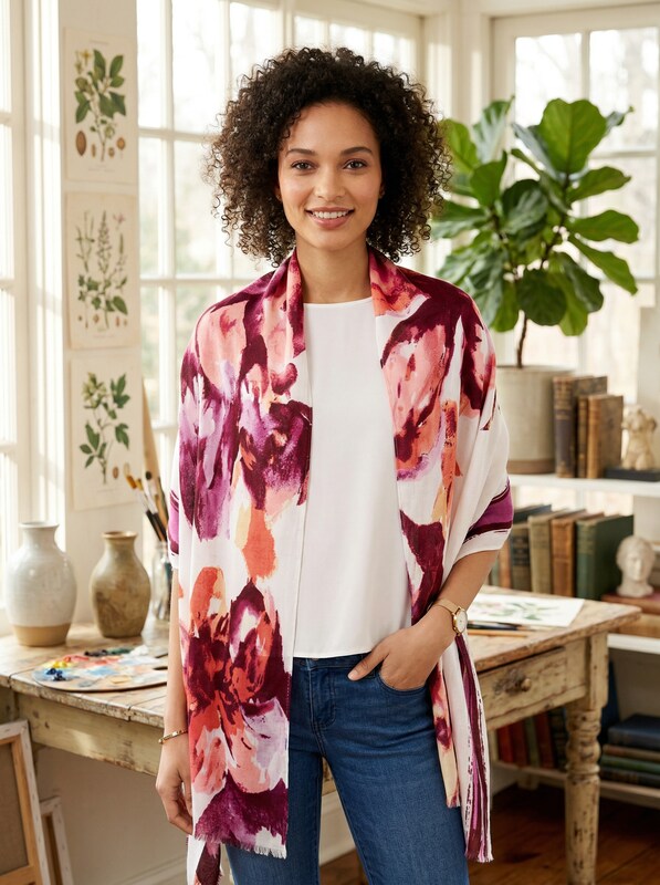 INC International Concepts Womens Inked Iris Wrap (Papaya, One Size) by Vanessa Jane