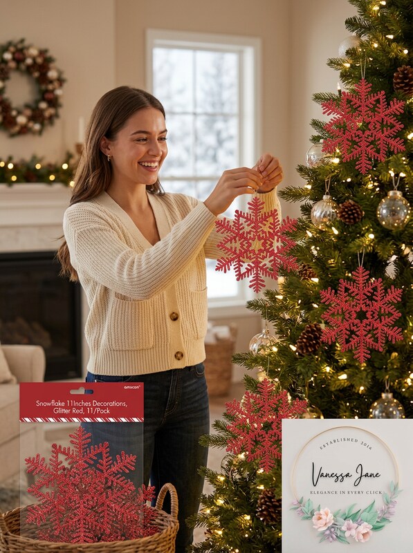 Amscan Snowflake 11Inches Decorations, Glitter Red, 11/Pack by Vanessa Jane