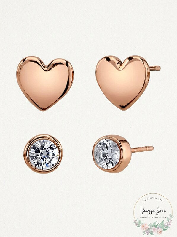 Unwritten Three Pair Silver Plated Earring Set with Rose Gold by Vanessa Jane