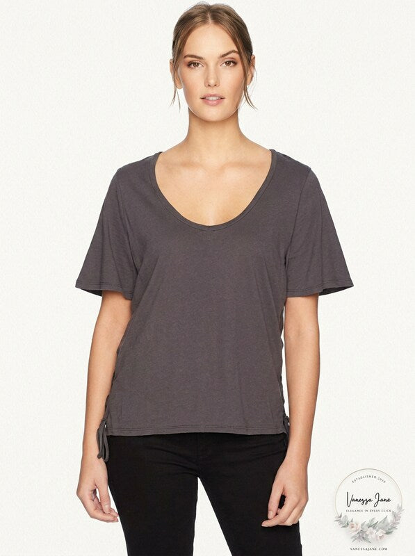 LAmade Women's Kaia Lace up Top, Raven, Size Large by Vanessa Jane