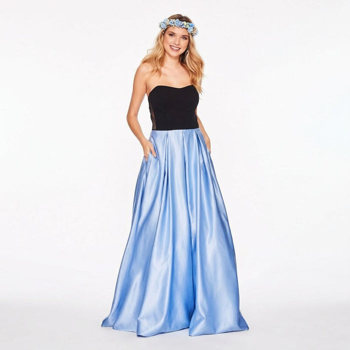 Blondie Nites Juniors Strapless Crisscross Gown Blue/Black, Size 3 by Vanessa Jane