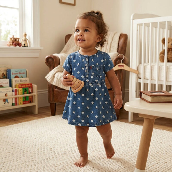Levis Baby Girls Printed Denim Dress-18M/Medium Blue by Vanessa Jane