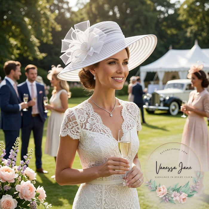 Josette Womens Church Micro Brim Organza Cloche Sun Dressy Hat White by Vanessa Jane