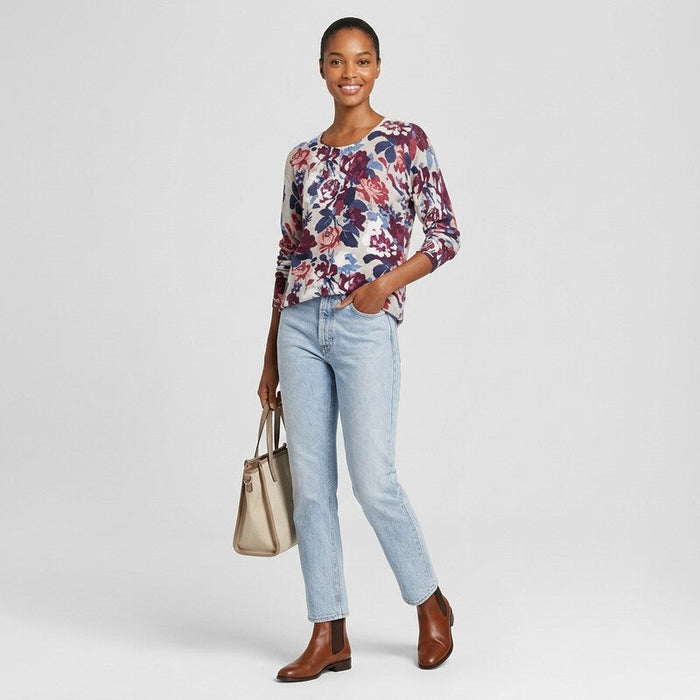 C by Bloomingdales Floral Print Cashmere Sweater, Size Medium by Vanessa Jane