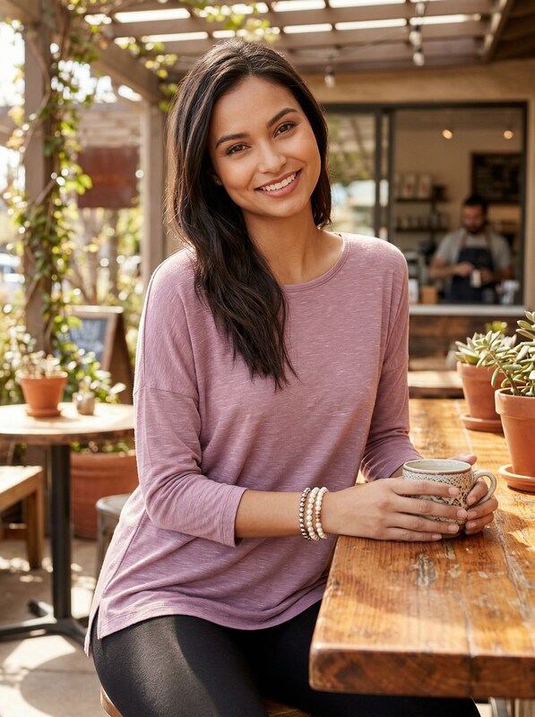 Ideology Drop-Shoulder Pleated Back Long-Sleeve T-Shirt by Vanessa Jane