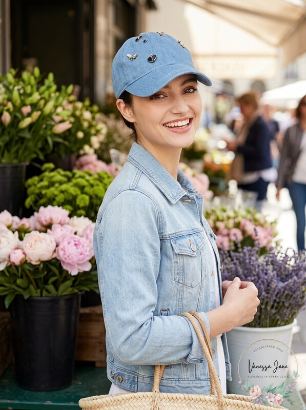 August Hats Womens Charms Denim Baseball Cap Blue, One Size by Vanessa Jane