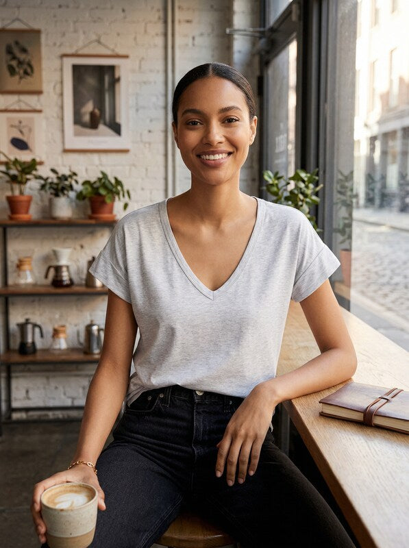 Aqua V Neck Tee, Size XS by Vanessa Jane