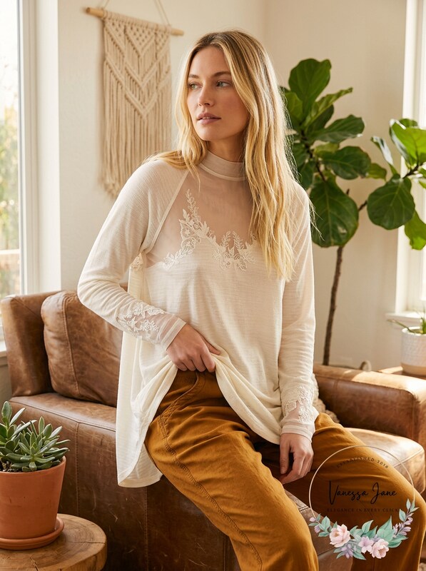 Free People SAHELI TOP Mesh Embroidery Ivory, Size XS by Vanessa Jane