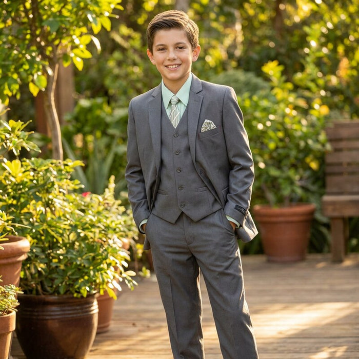 Tazio Little Boys Solid 2 Button Vest 5 Piece Suit, Size 5 by Vanessa Jane