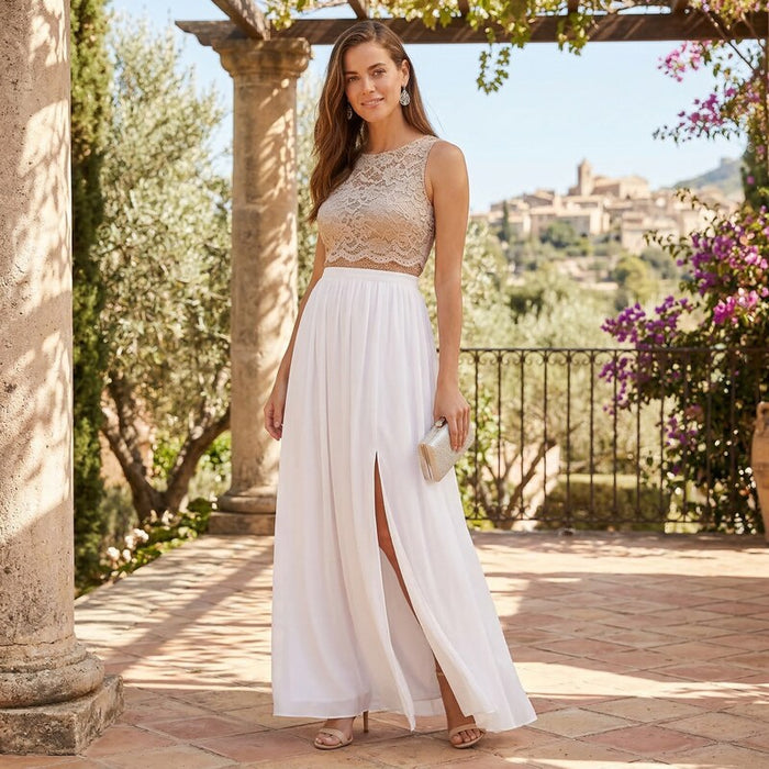 City Studios Juniors Lace Top & Long Wrap Skirt, Beige, Size 11 by Vanessa Jane