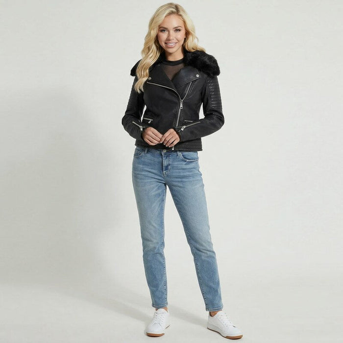 Guess Womens Black Faux Leather Motorcycle Jacket,Size XS by Vanessa Jane