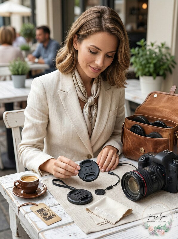 Unique Design Lens Cap Bundle, 3 Pcs 77mm Center Pinch Lens Cap and Cap Keeper by Vanessa Jane