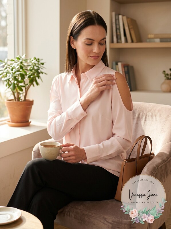 Dkny Women'S Pink Button Down Cold Shoulder Long-Sleeve Blouse Top Shirt, Large by Vanessa Jane