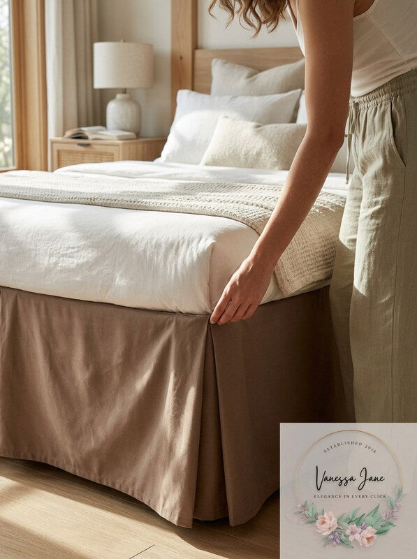 Luxor Bed Skirt, Twin XL, Taupe, Wrinkle Resistant, Pleated by Vanessa Jane