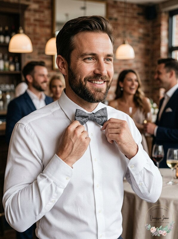 Ryan Seacrest Distinction Mens Atwood Pre-Tied Bow Tie, Gray by Vanessa Jane