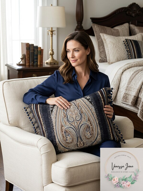 J Queen New York Linette Polyester Boudoir Decorative Throw Pillow 15X22, Blue by Vanessa Jane