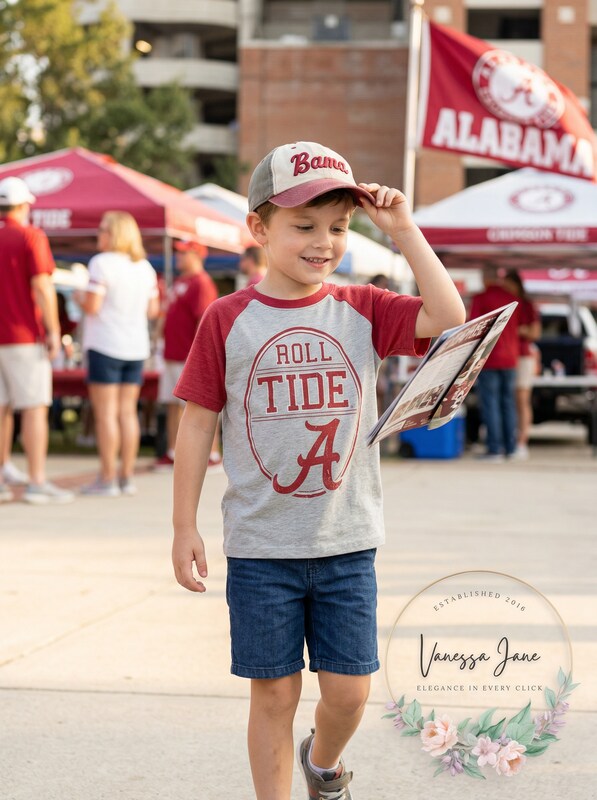 NCAA Cotton Willy Boys Raglan Short Sleeve Tee Alabama Crimson Tide, Size 6 by Vanessa Jane