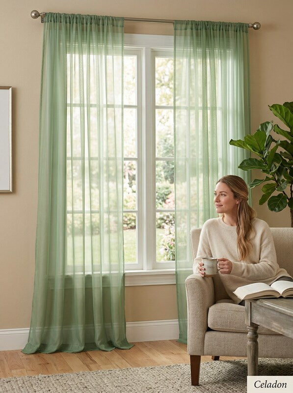 Miller Curtains Sheer Angelica Voile 59 x 84 Panel, Celadon Green by Vanessa Jane