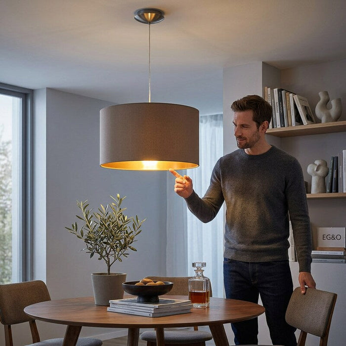 Eglo 1x60W Pendant W/ Satin Nickel Finish and Cappucino and Gold Shade by Vanessa Jane