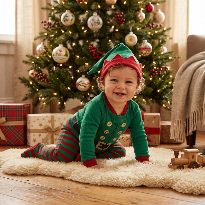 Petit Lem Boys Elf Sleeper Pajama and Hat Knit Christmas One Piece 12 Months 1yr by Vanessa Jane