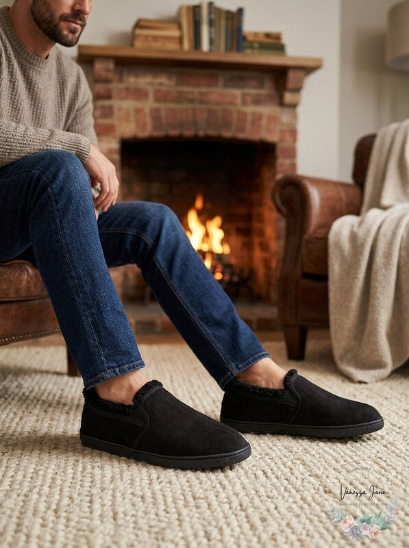 Gold Toe Mens Memory Foam Faux Fur Loafer Slippers by Vanessa Jane