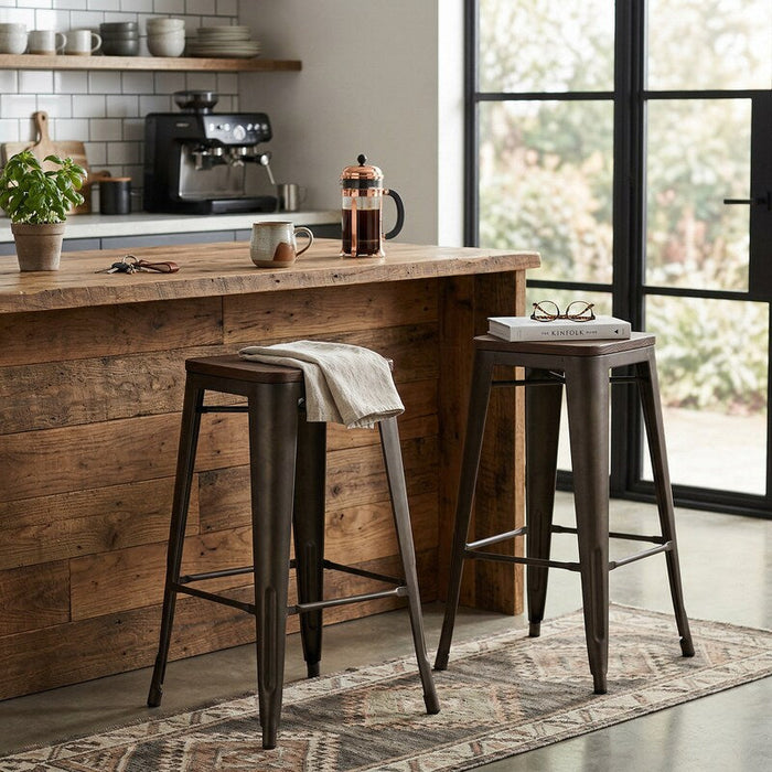 StyleWell Finwick Gunmetal Gray Backless Bar Stool With Wood Seat Set of 2 by Vanessa Jane