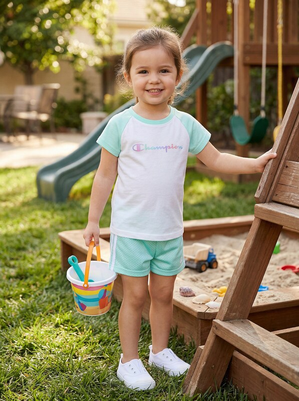 Champion Girls 2PC Mint Green Raglan Shirt Mesh Shorts Set Outfit, 3T by Vanessa Jane