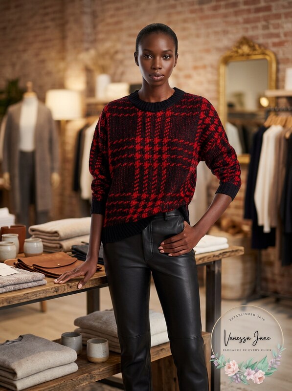 Aqua Plaid Crewneck Sweater by Vanessa Jane
