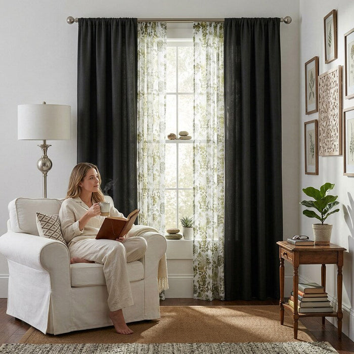 Marrakesh 4-Pack Rod Pocket Solid with Printed Voile Window Curtain Panels by Vanessa Jane