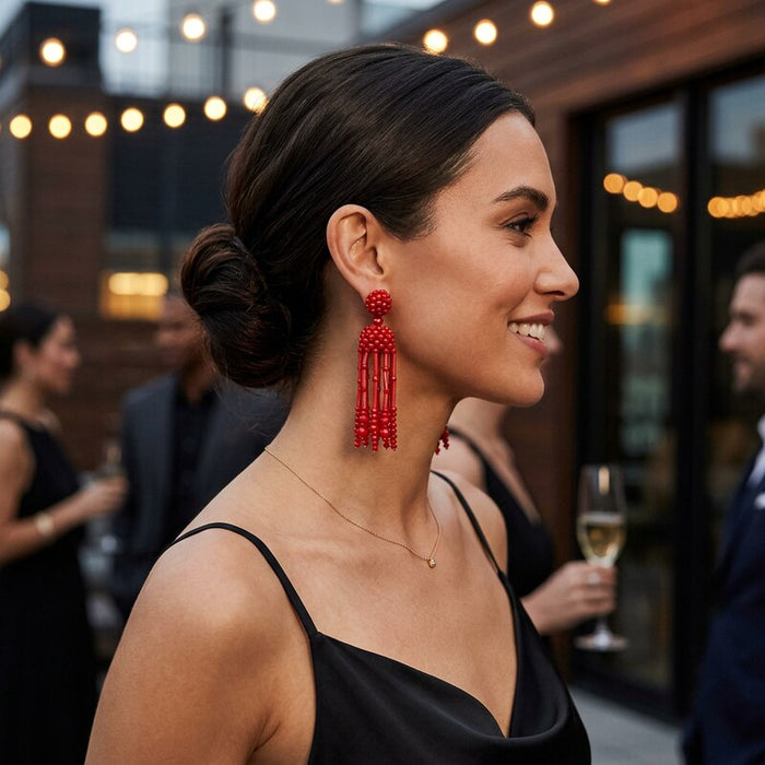 Inc Beaded Tassel Linear Earrings by Vanessa Jane