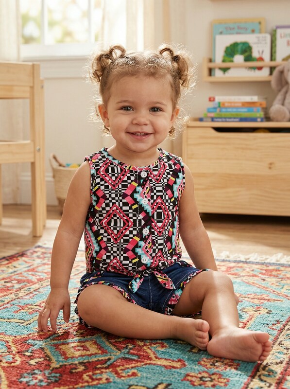 Limited Too Baby Girls 2 Piece Printed Blouse and Flap Denim Short, Size 12 MO by Vanessa Jane