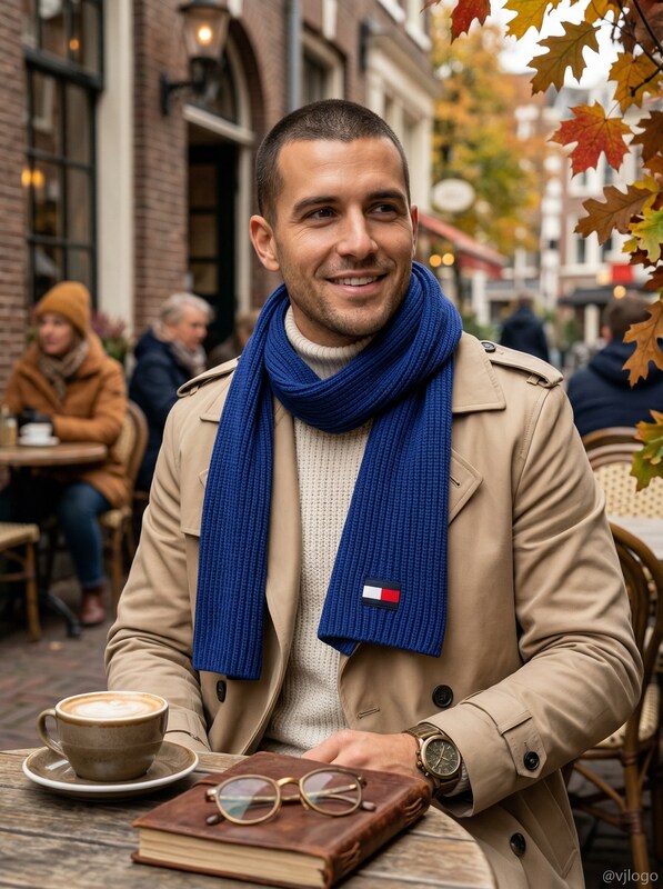 Tommy Hilfiger Mens Logo Patch Scarf, Blue, Long (60 in. and up) by Vanessa Jane