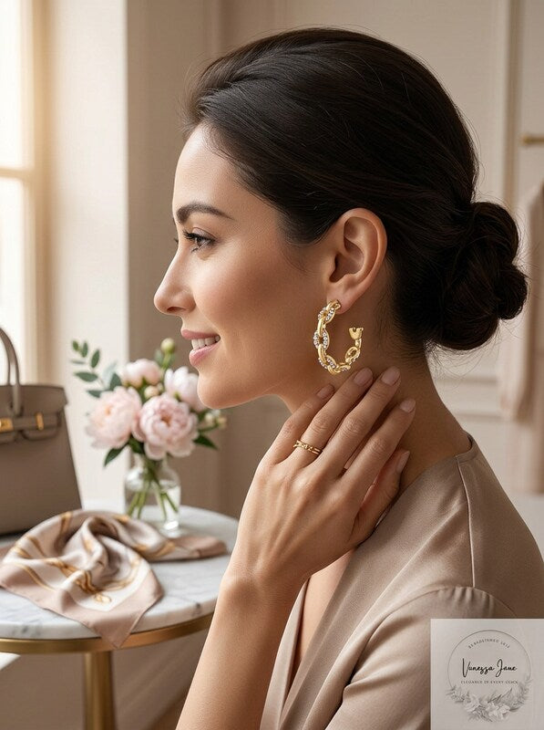 Charter Club Small Gold-Tone Pave Link Small Hoop Earrings by Vanessa Jane