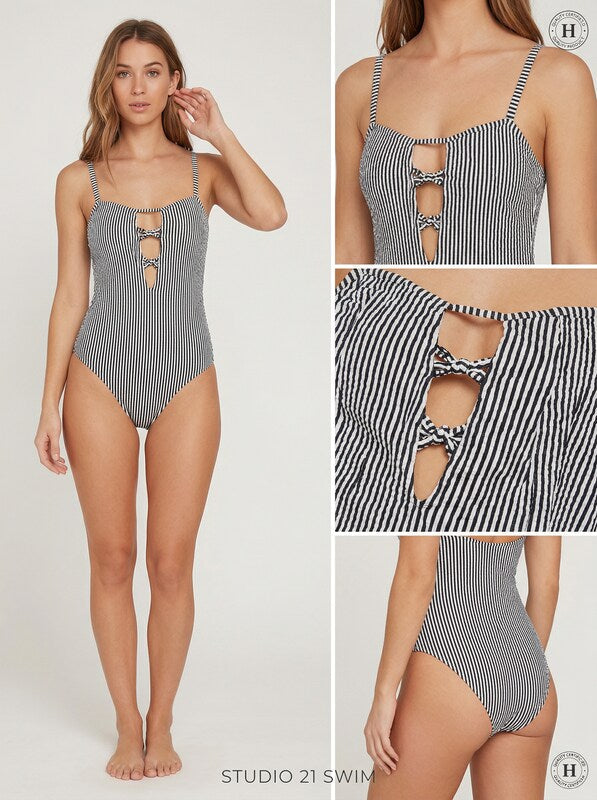 Volcom Stripe Away Printed One-Piece Swimsuit, Size XL by Vanessa Jane