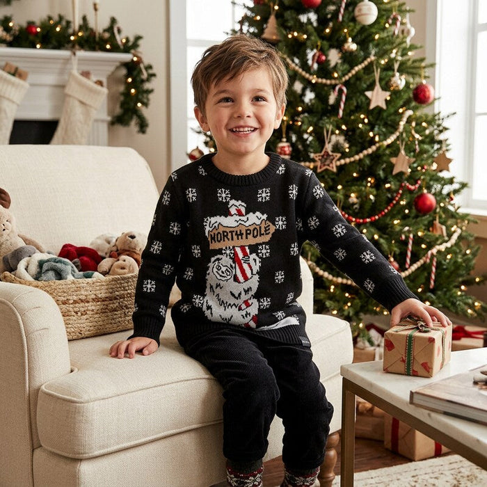 Alex Stevens Little Boys’ Sloth Pole Sweater, Black Combo, Size 4 by Vanessa Jane