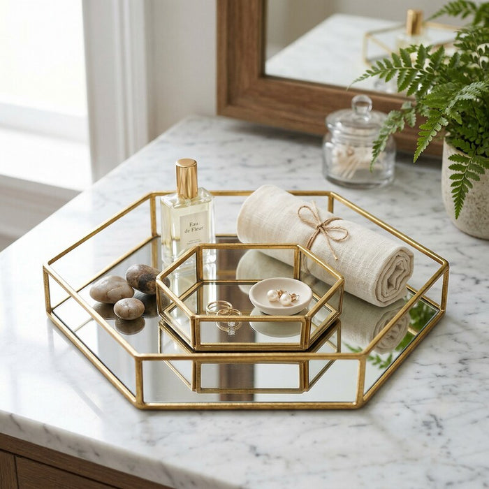 Kate and Laurel Felicia Modern Glam 2-Piece Nesting Metal Trays by Vanessa Jane