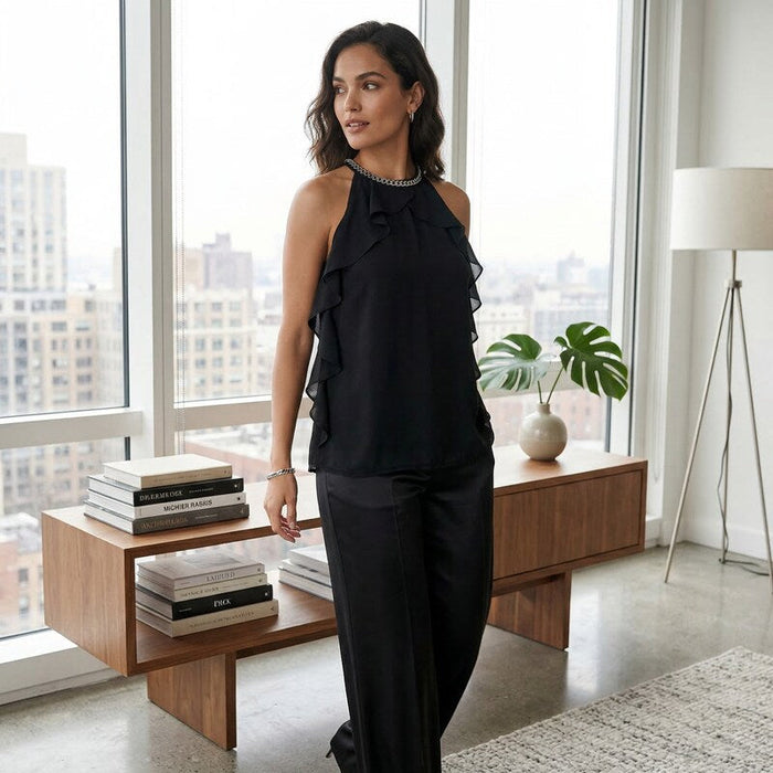 Michael Kors Ruffled Chain-Hardware Top,Size Small by Vanessa Jane