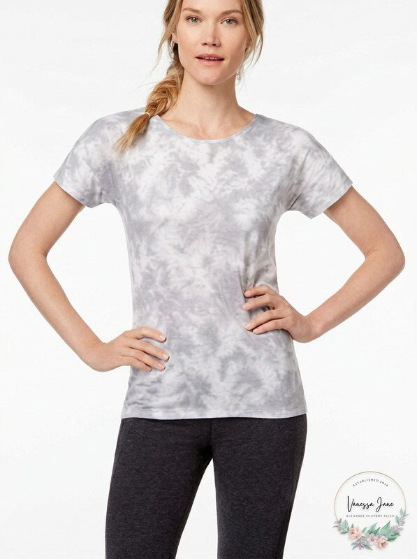 Ideology Tie-Dyed Cutout-Back T-Shirt, Grey, Size Large by Vanessa Jane